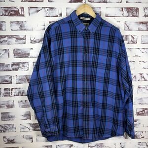 LL‎ Bean Vintage Men's Flannel Shirt Size XL Blue Scotch Plaid Work Ware Chore